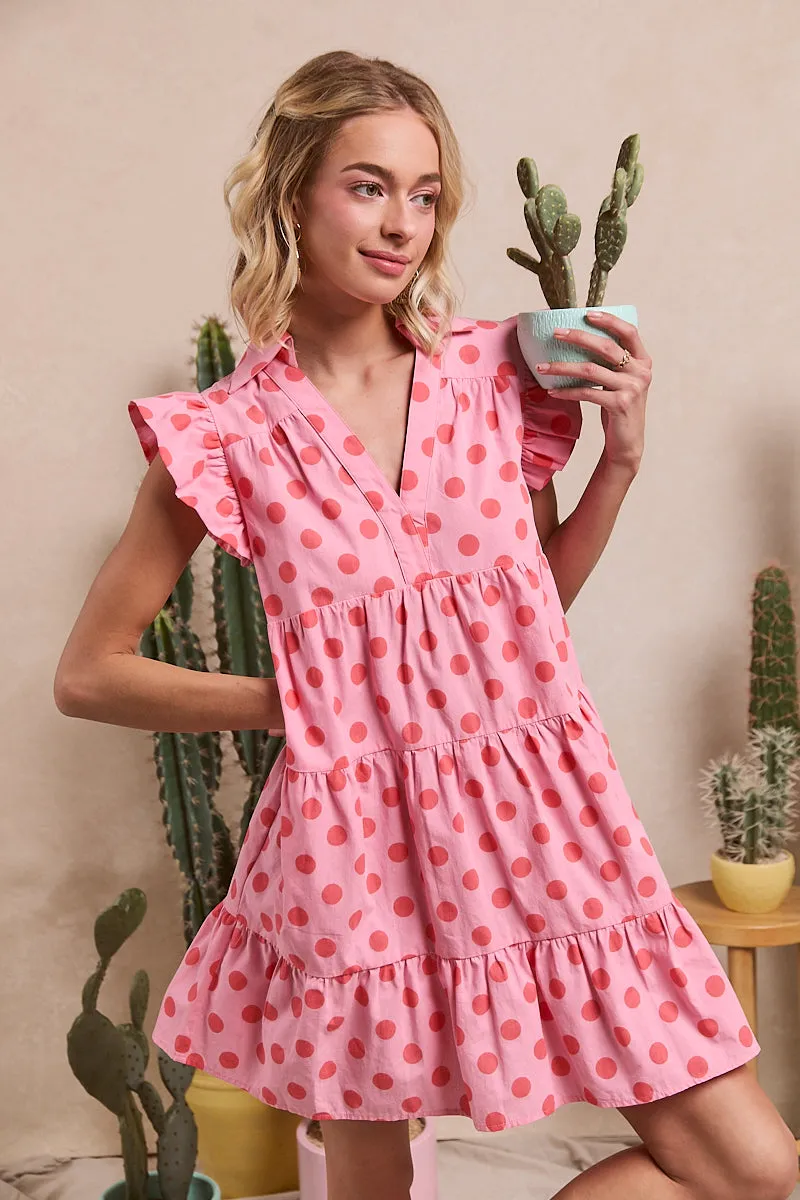 ID1705R-02 | POLKA DOT TIERED RUFFLE SLEEVE DRESS Reflective Trim Heat Retention Lining