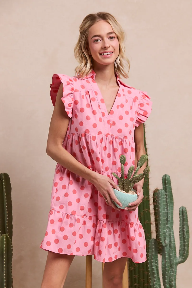 Nylon Cover Crisp Layer ID1705R-02 | POLKA DOT TIERED RUFFLE SLEEVE DRESS