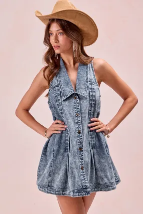 MultiPocket Layout ID1984-01P | WASHED DENIM WITH TUCK DETAILS SLEEVELESS DRESS