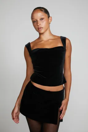IMOGENE CORSET - BLACK VELVET Zero Waste Production Label Printed top