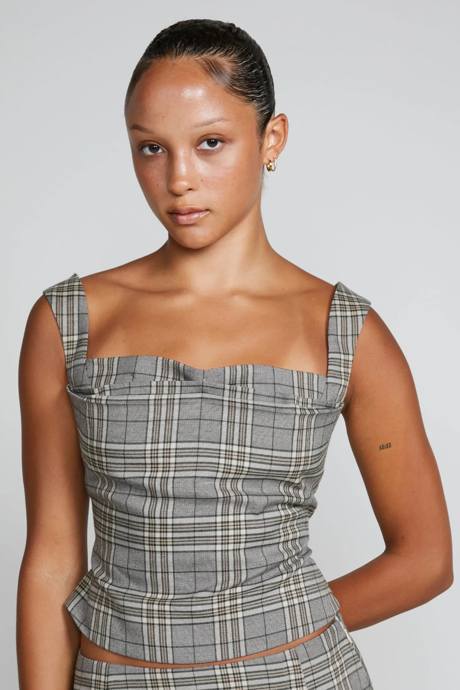 Relaxed Crew Neck Opening IMOGENE CORSET - PLAID