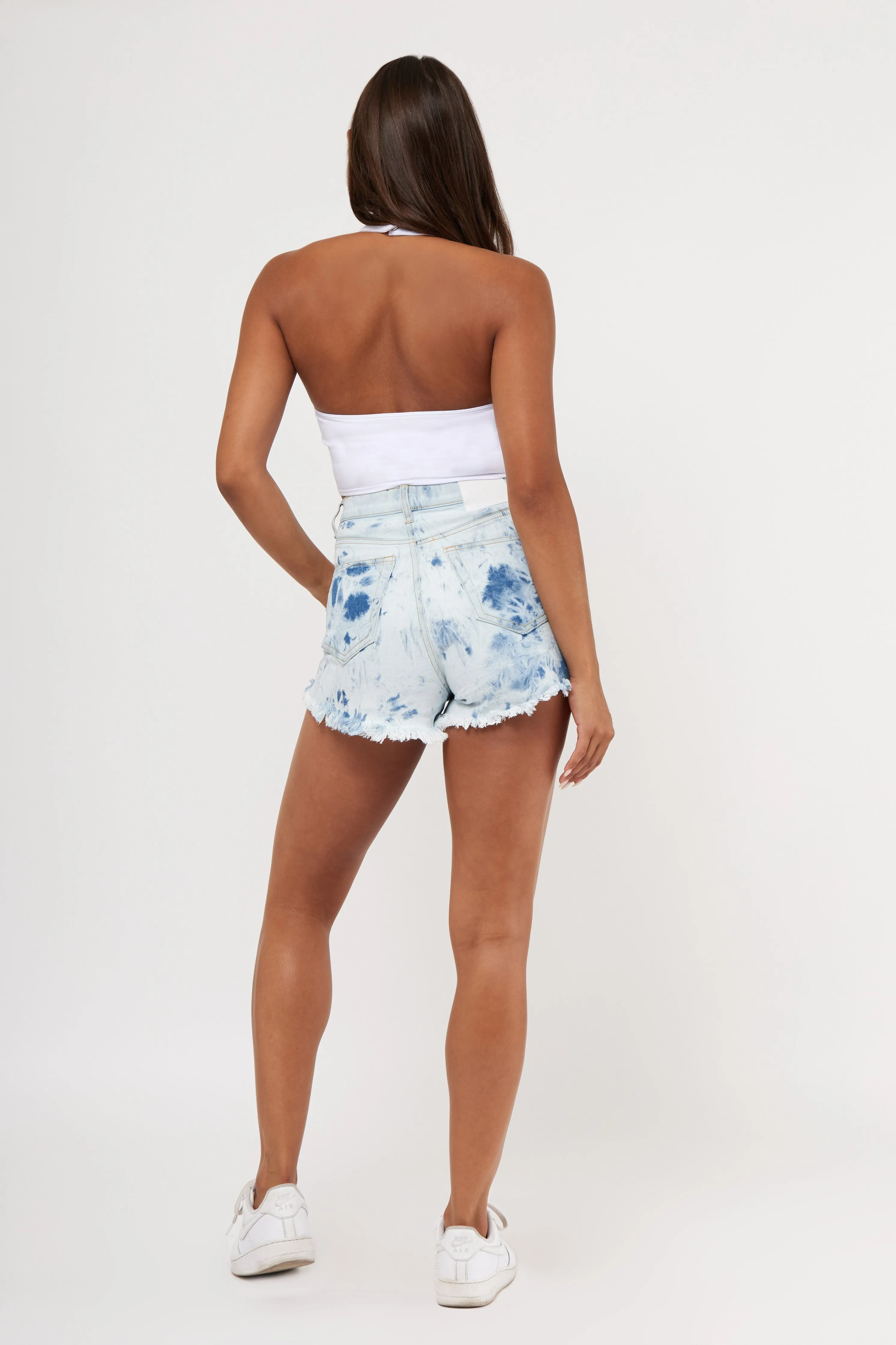 INDIGO DENIM TIE DYE PINCH HI RISE SHORTS Comfort Fit