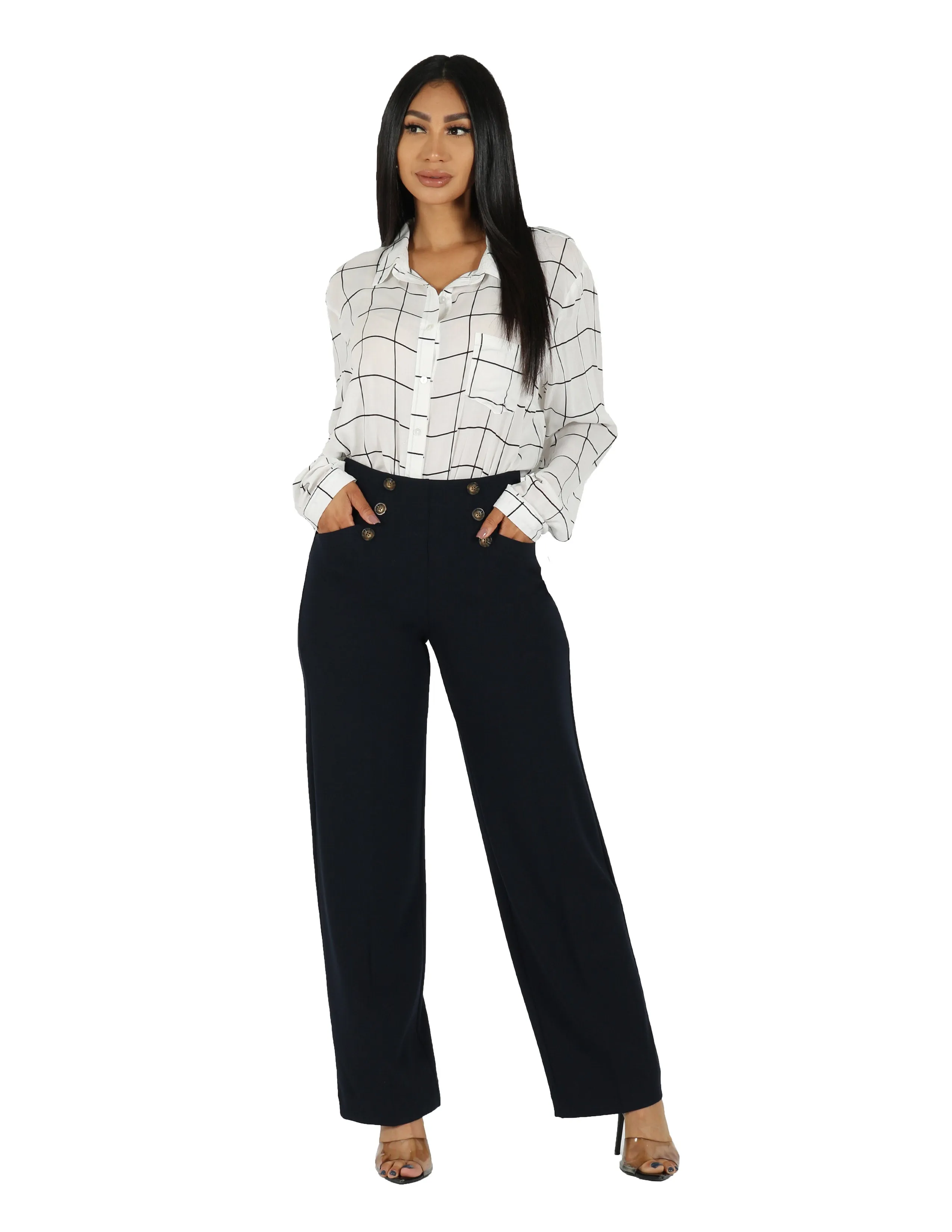 Plaid detail Last Call Knit Crepe High Rise Culotte Sailor Pant