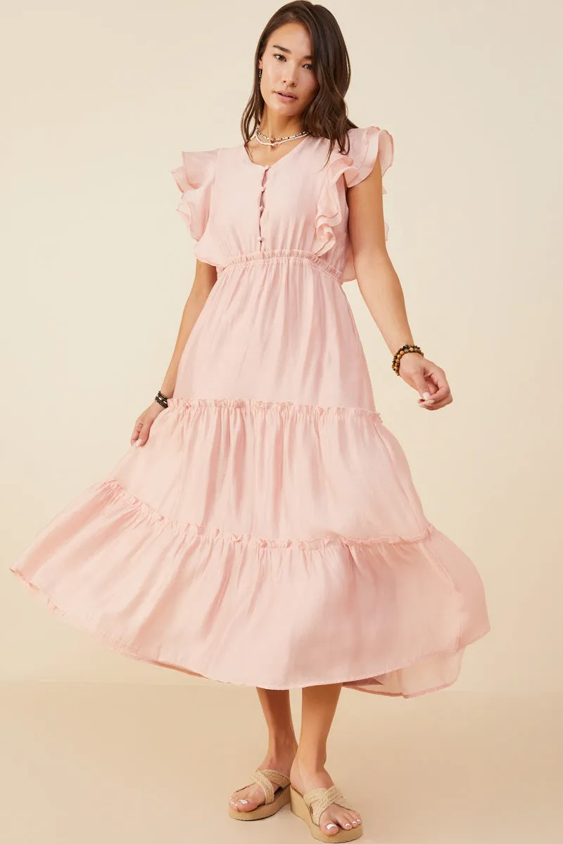 Glossy-Finish Exaggerated Ruffle Detailed Tiered Dress