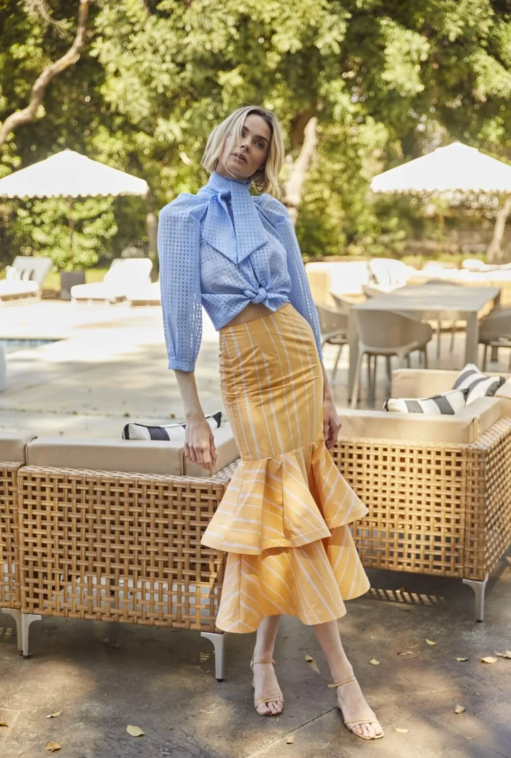 Resilient Fabric Blend Comfortable Cotton The Trumpet Teagan - Clementine Stripe