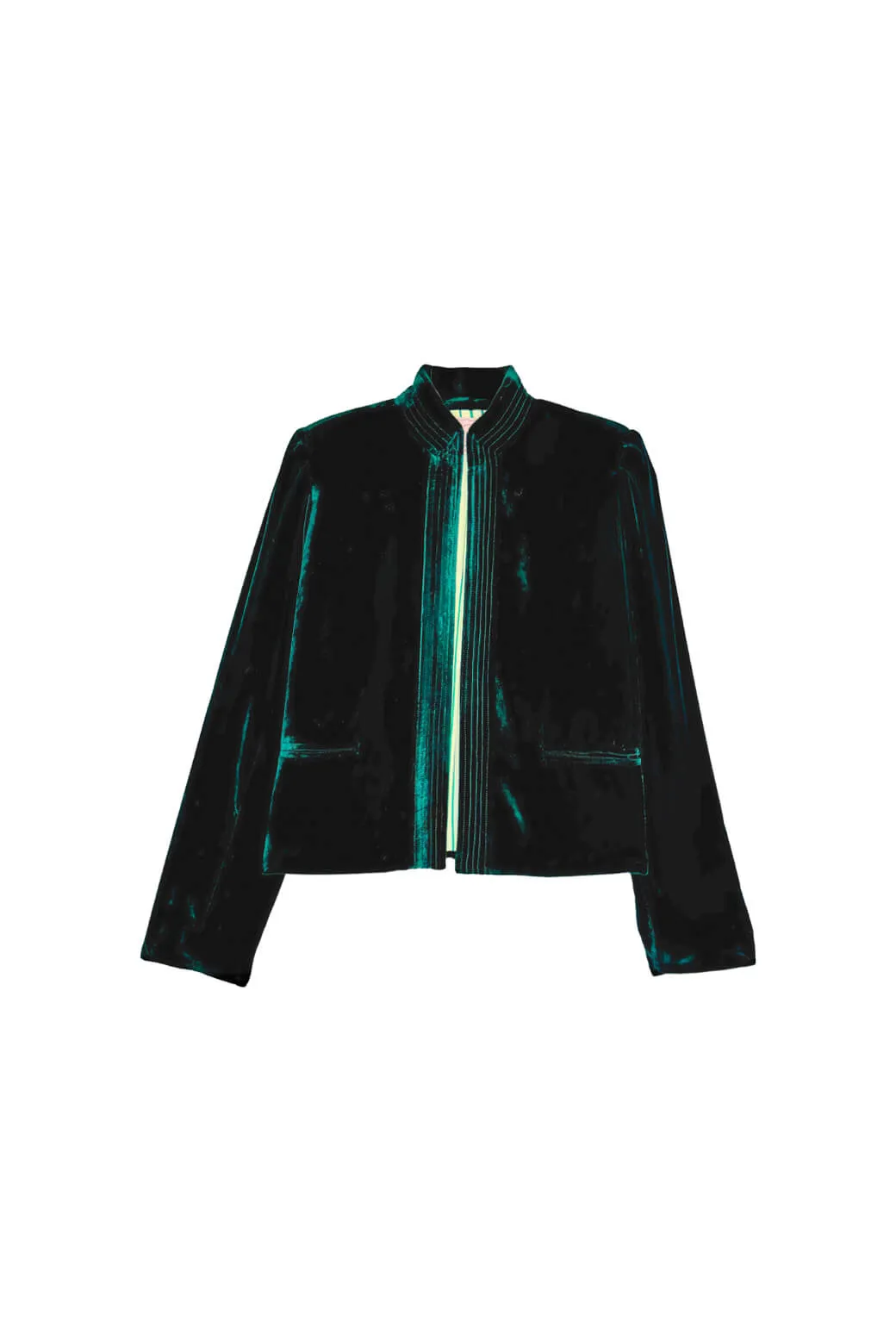 Mona Lee Blazer - Emerald Velvet RubberizedButtonClosures Windproof Hood