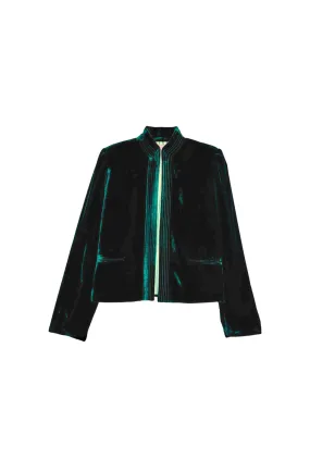 Mona Lee Blazer - Emerald Velvet RubberizedButtonClosures Windproof Hood