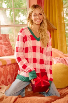 IT4786H-02 | CHRISTMAS THEME CHECKER BOARD SWEATER TOP Modern Fit Airtight Seam Sealing