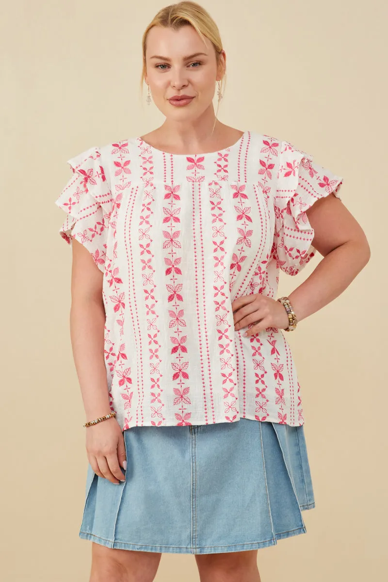 SustainableBlend Botanical Embroidered Layered Ruffle Top