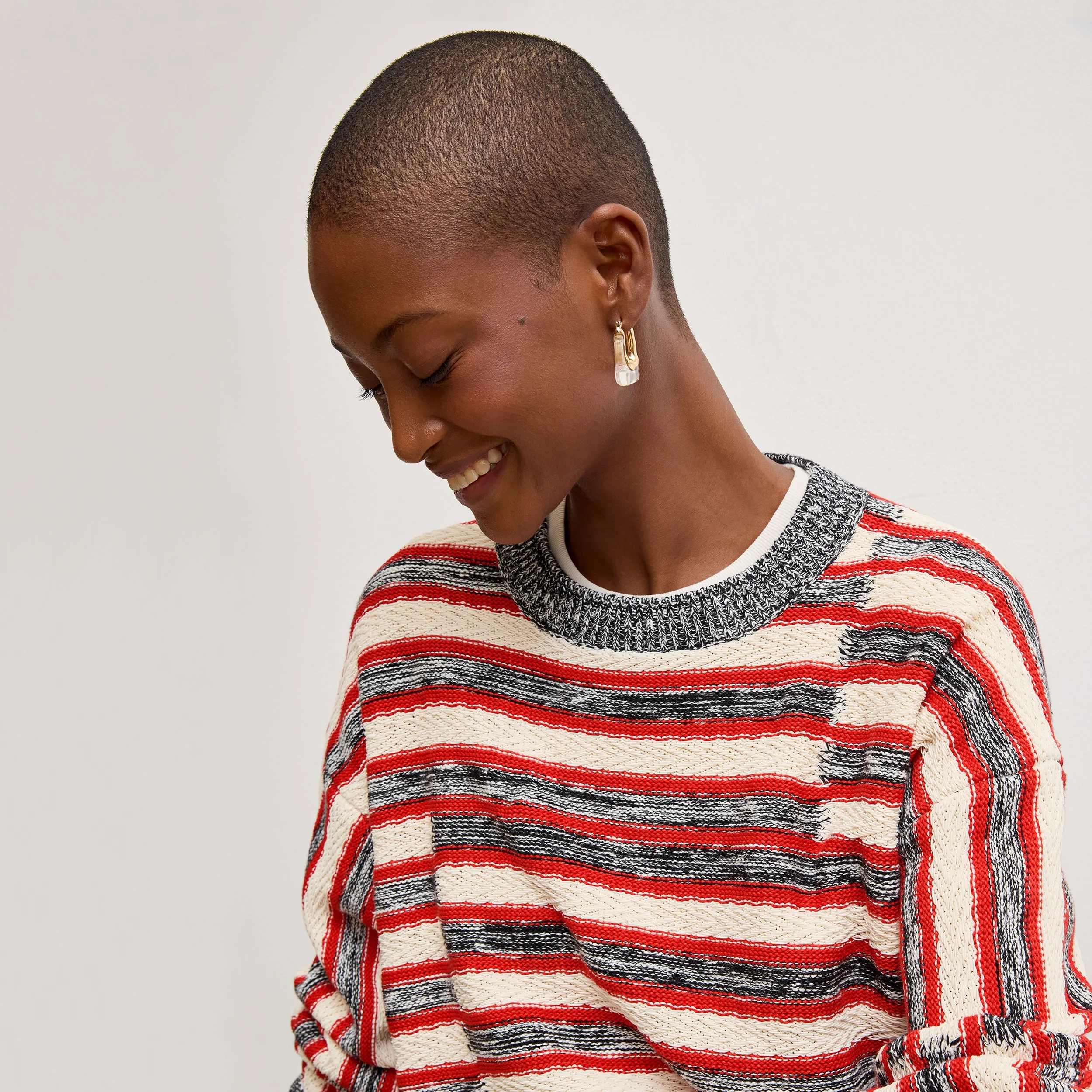 Noise Reduced Zipper Durable Reinforced Shoulders Leila Slouchy Sweater - Multi Knit :: Sunset Stripe Soft Touch Inner Lining