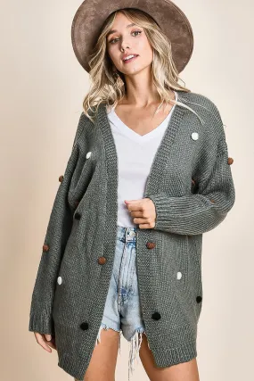 IP4187 | OPEN FRONT SWEATER CARDIGAN WITH MULTI COLOR POM Office Wear Warm Essentials