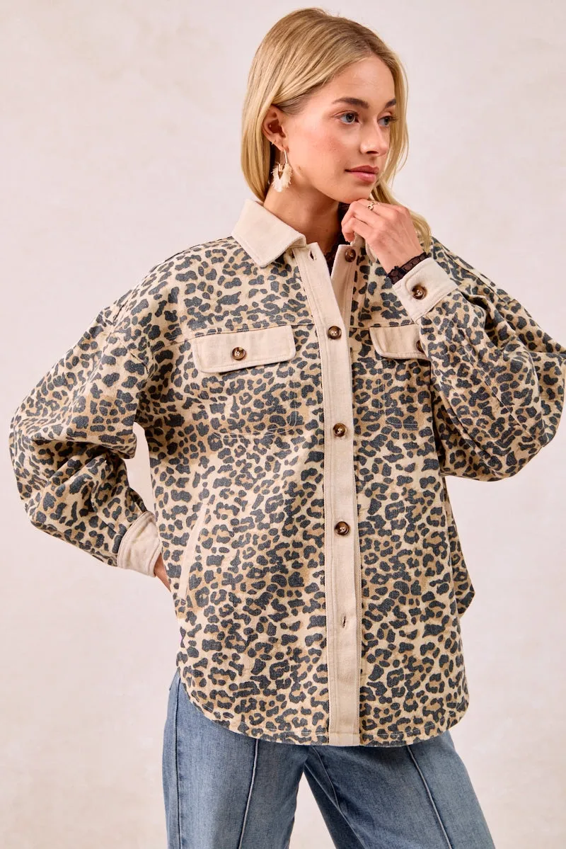 IP4500R-99 | WASHED LEOPARD PRINT JACKET WITH CHEST POCKET Weekend Ready Draft Block