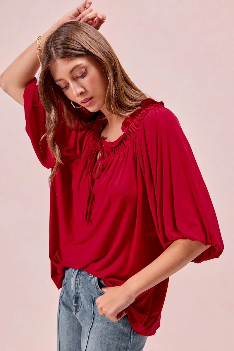 IP5653G-03 | MODAL TOUCH RAYON SPANDEX HALF BALLOON SLEEVES TOP Statement Outerwear