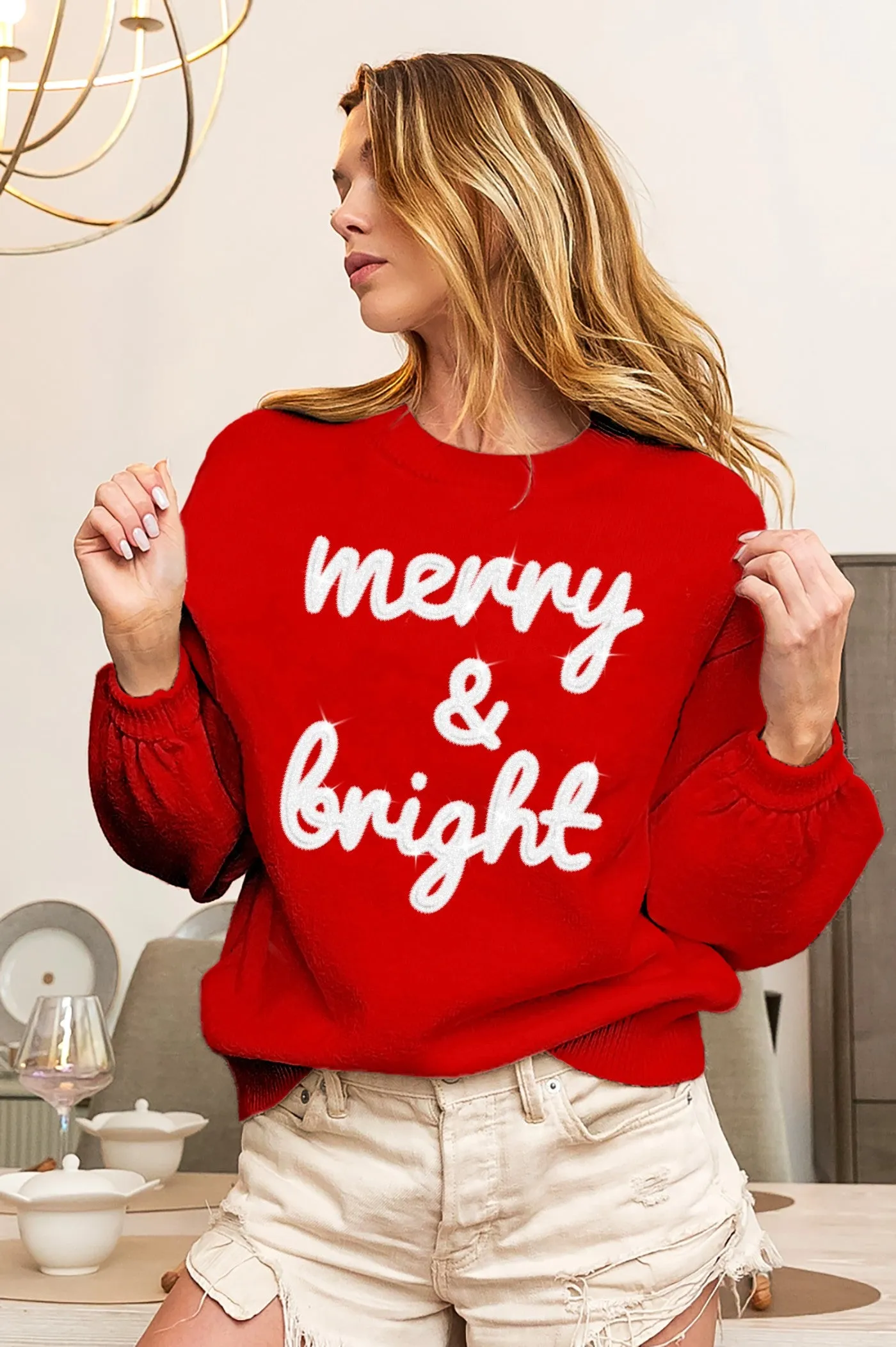 IP5685-20 | TINSEL LETTERING CHRISTMAS SWEATER Flexible Shoulder Panels