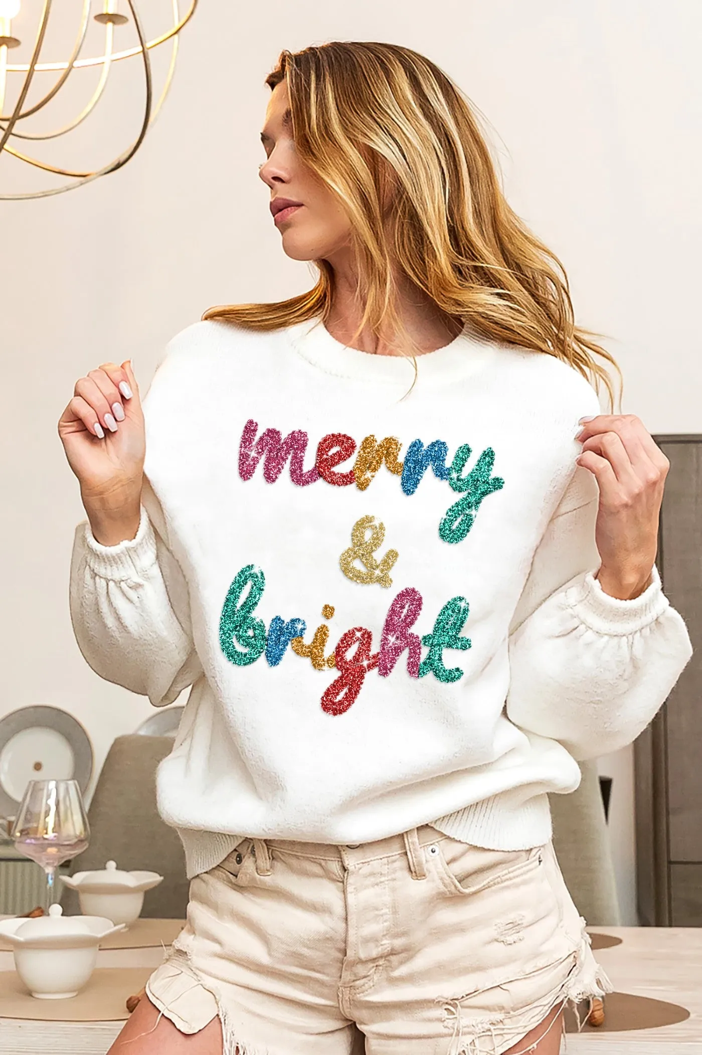 Reinforced Stress Points Anti Friction Lining IP5685-20 | TINSEL LETTERING CHRISTMAS SWEATER