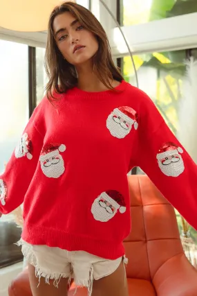 Stable Shape ElasticWaistband IP5685-32 | SEQUIN SANTA PATCHES SWEATER CHRISTMAS PULLOVER