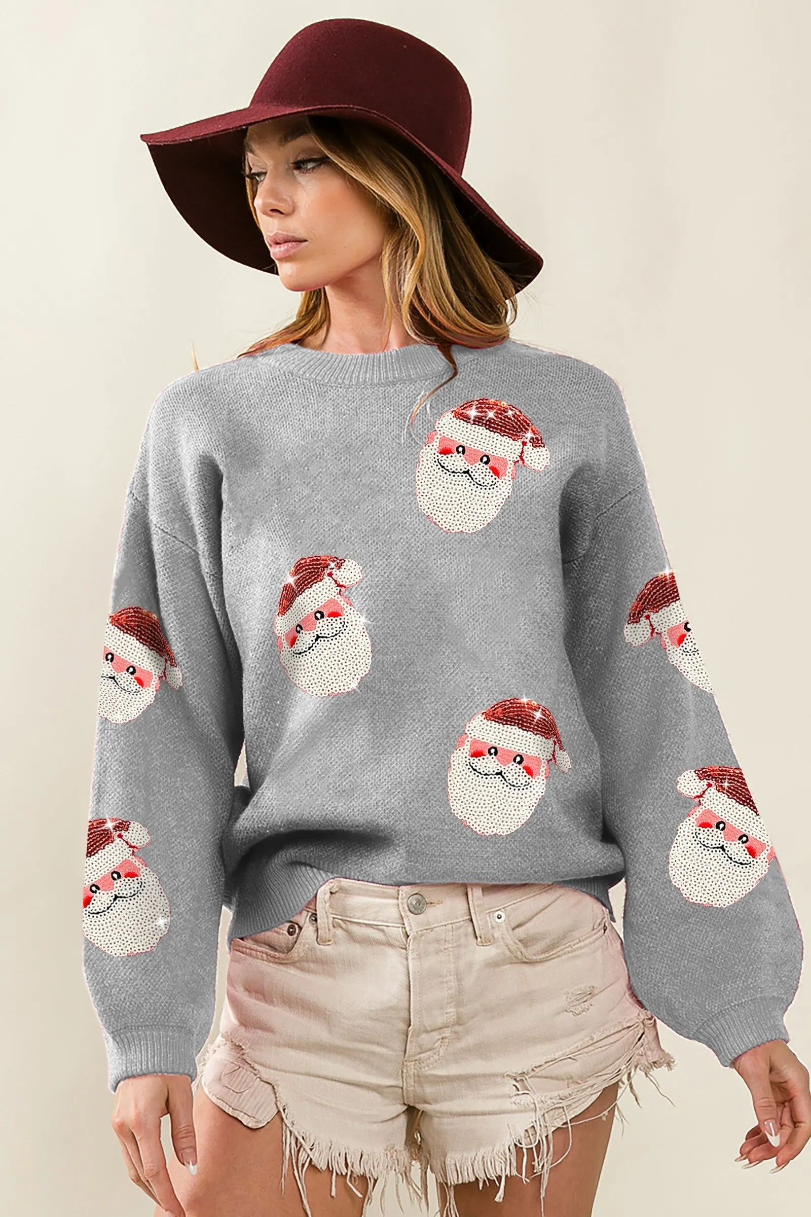 IP5685-32 | SEQUIN SANTA PATCHES SWEATER CHRISTMAS PULLOVER Casual Design Everyday Style