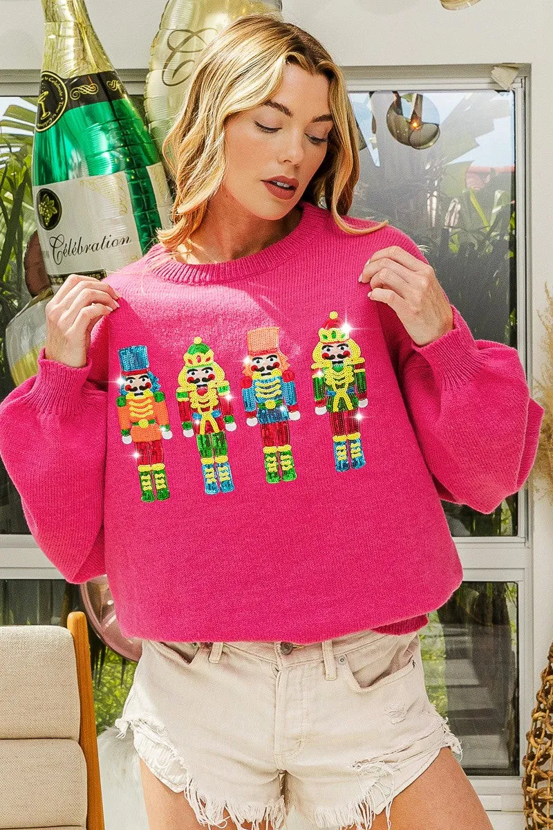 Stretchable Fabric IP5685-35 | NUTCRACKERS EMBROIDERY CHRISTMAS SWEATER PULLOVER