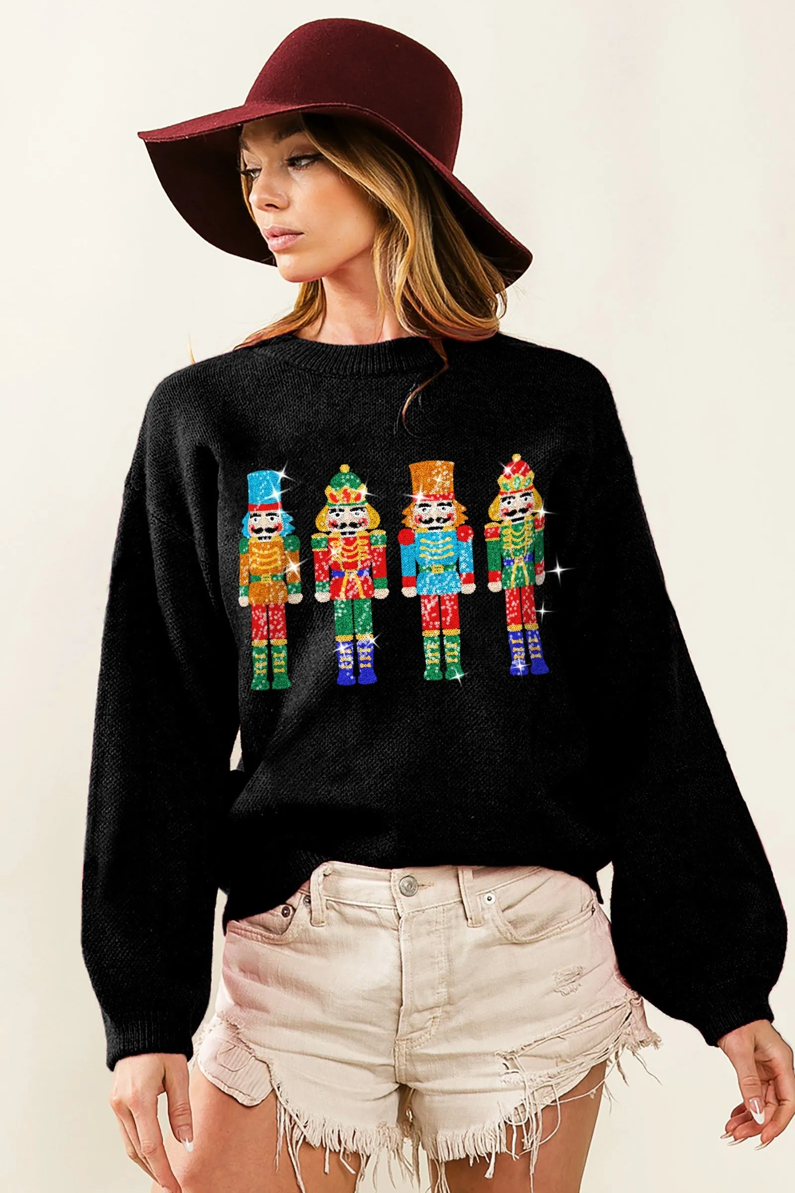 Soft Interior Coating IP5685-35 | NUTCRACKERS EMBROIDERY CHRISTMAS SWEATER PULLOVER