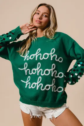 IP5685G-63 | SPANGLED SLEEVE TINSEL LETTERING CHRISTMAS SWEATER Stain Resistant All Purpose