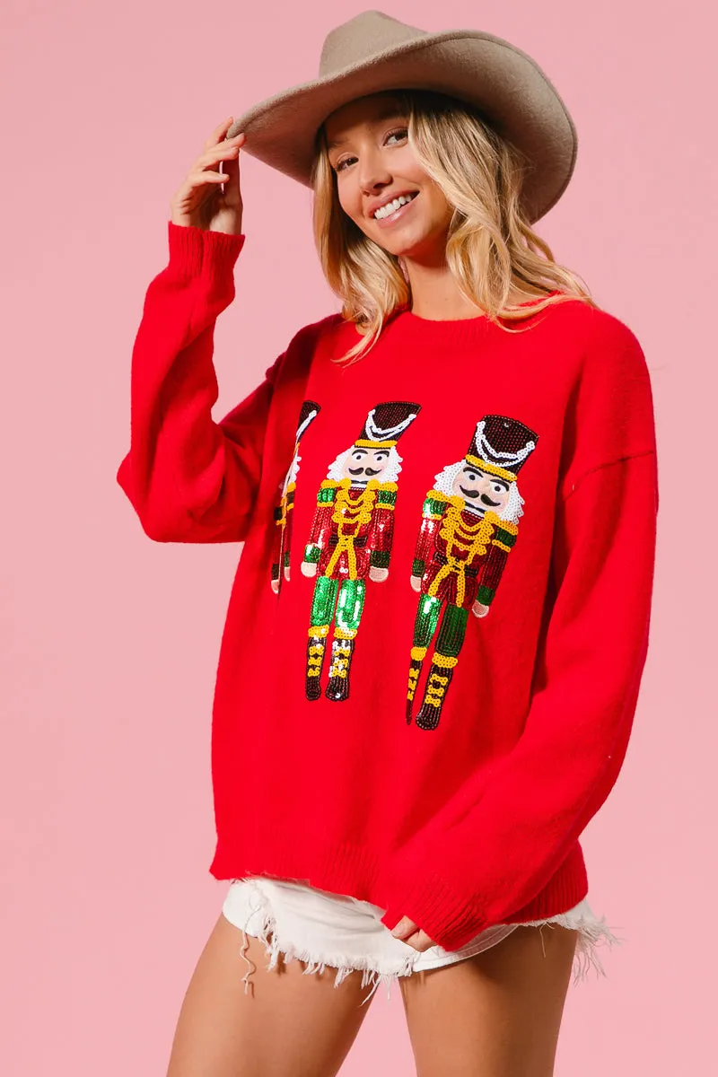 IP5685G-75 | SEQUIN NUTCRACKERS EMBROIDERY CHRISTMAS SWEATER WindproofLayer