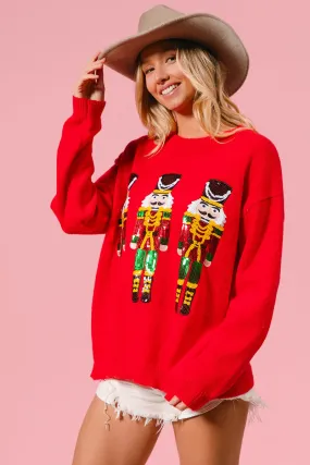 IP5685G-75 | SEQUIN NUTCRACKERS EMBROIDERY CHRISTMAS SWEATER Wrinklefree Stretch Fit