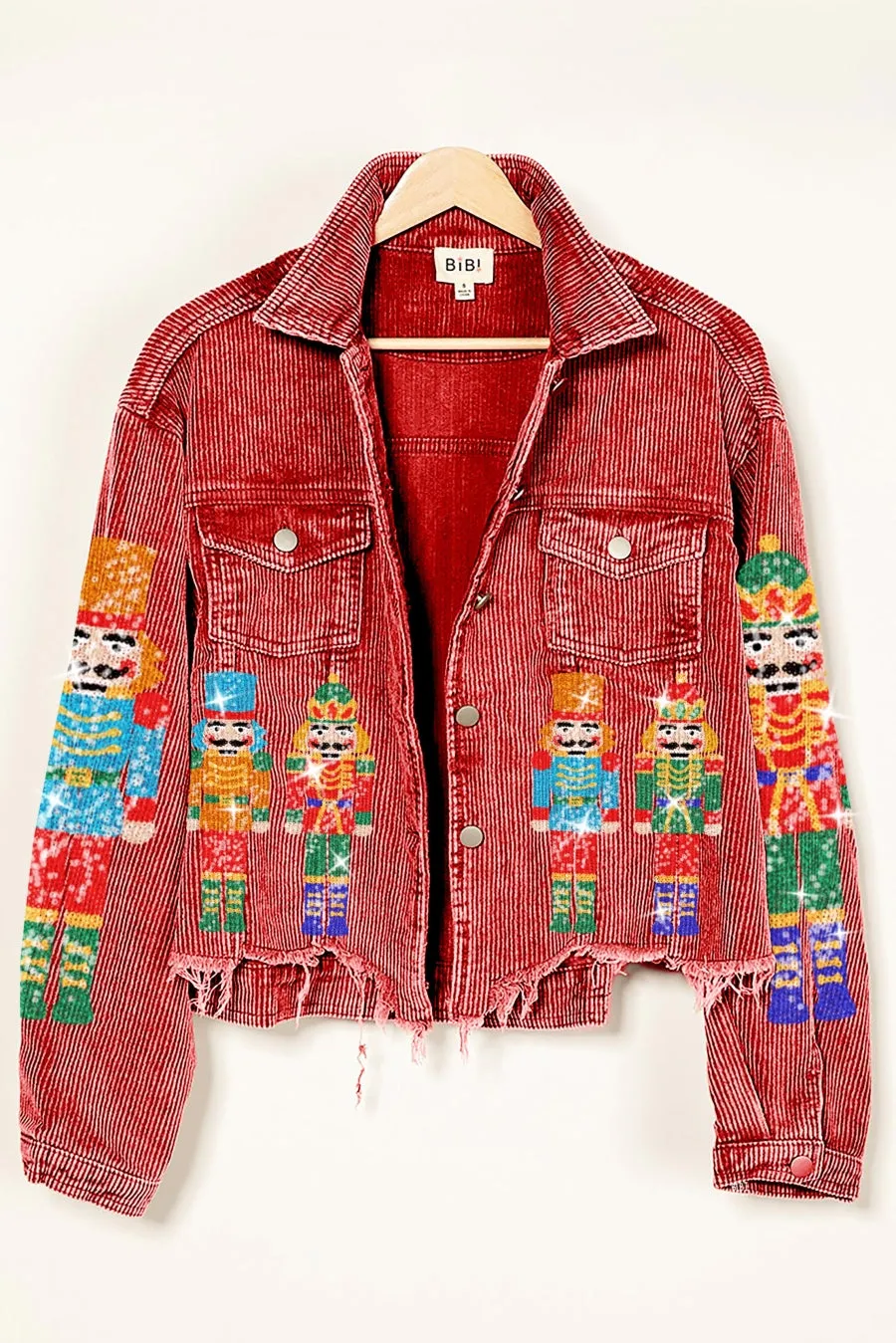 Faux Fur Collar IP6187G-22 | NUTCRACKERS EMBROIDERY CHRISTMAS CORDUROY JACKET