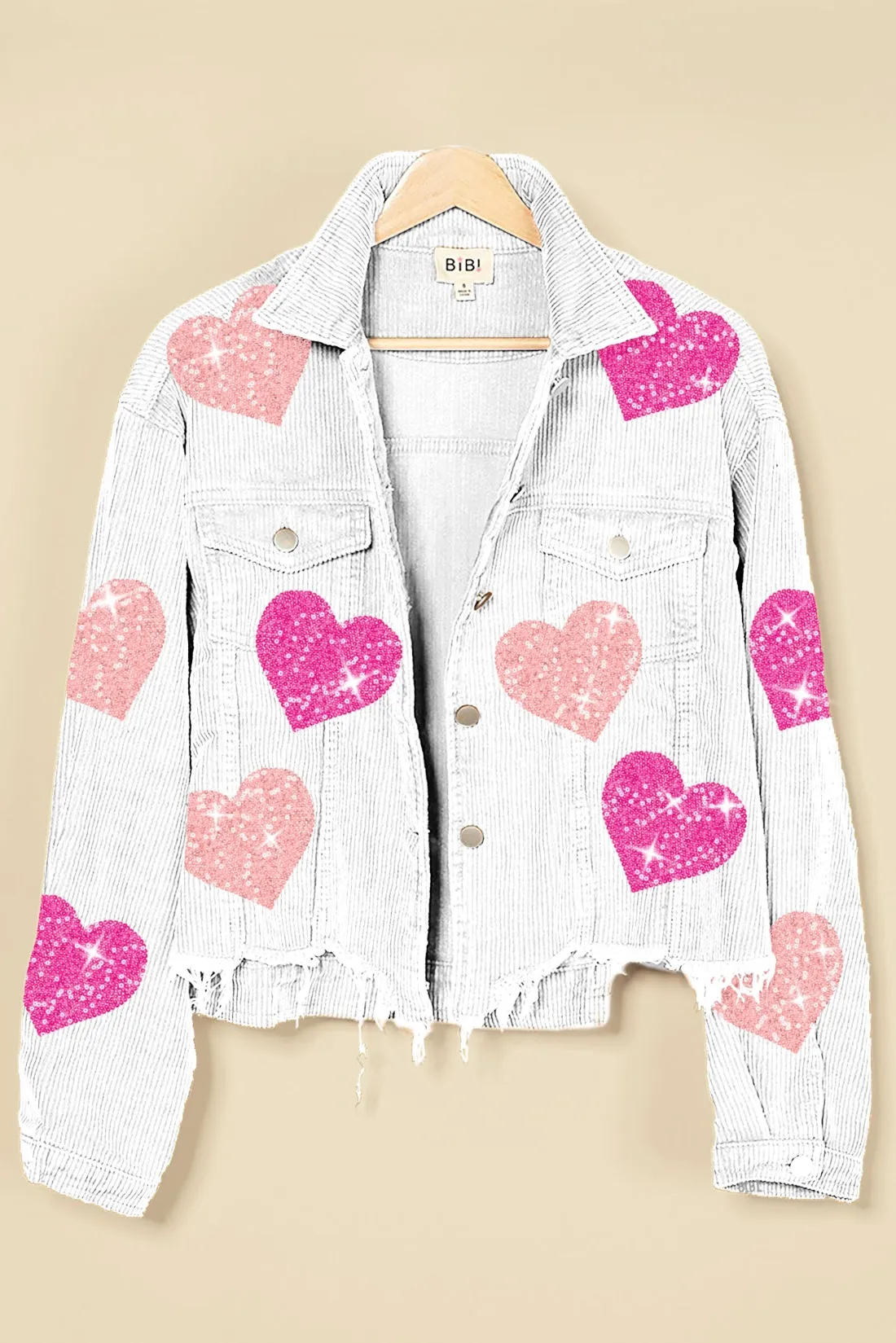 IP6187G-27 | SEQUIN HEART PATCHES WASHED CORDUROY JACKET Noise Free Movement