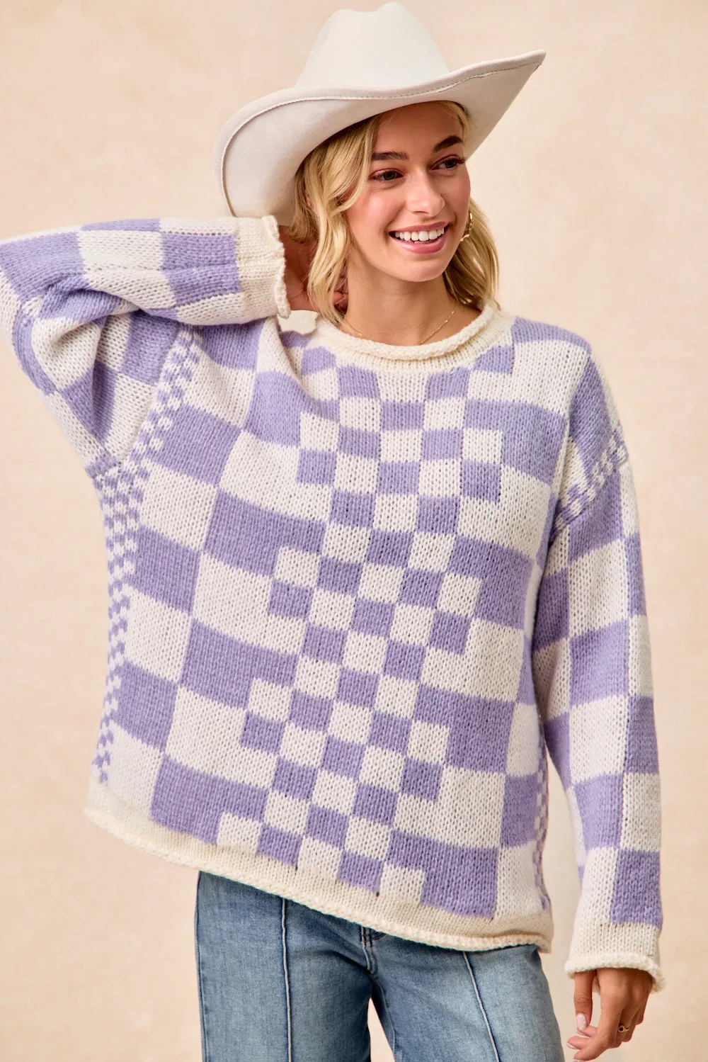 IP6411G-01 | MIXED VINTAGE CHECKERED CHUNKY SWEATER All Season Adaptability Multi Directional Stretch