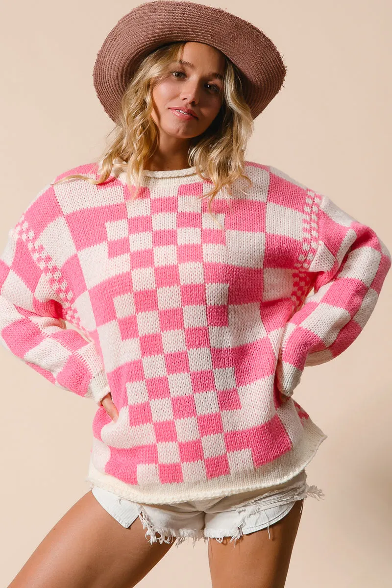 Convertible 2 In 1 Function IP6411G-01 | MIXED VINTAGE CHECKERED CHUNKY SWEATER