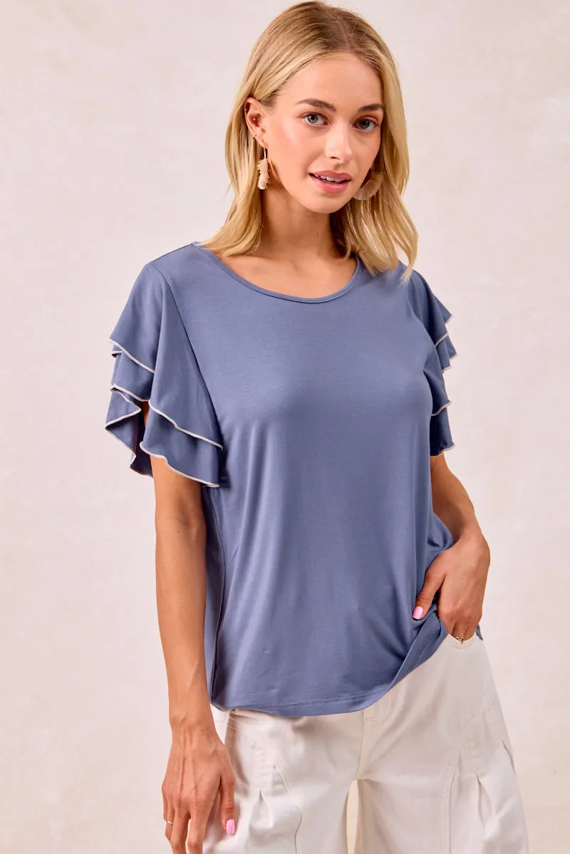 Outdoor Ready IP6582G-33 | MODAL TOUCH RAYON SPANDEX LAYERED RUFFLE SLEEVES TOP