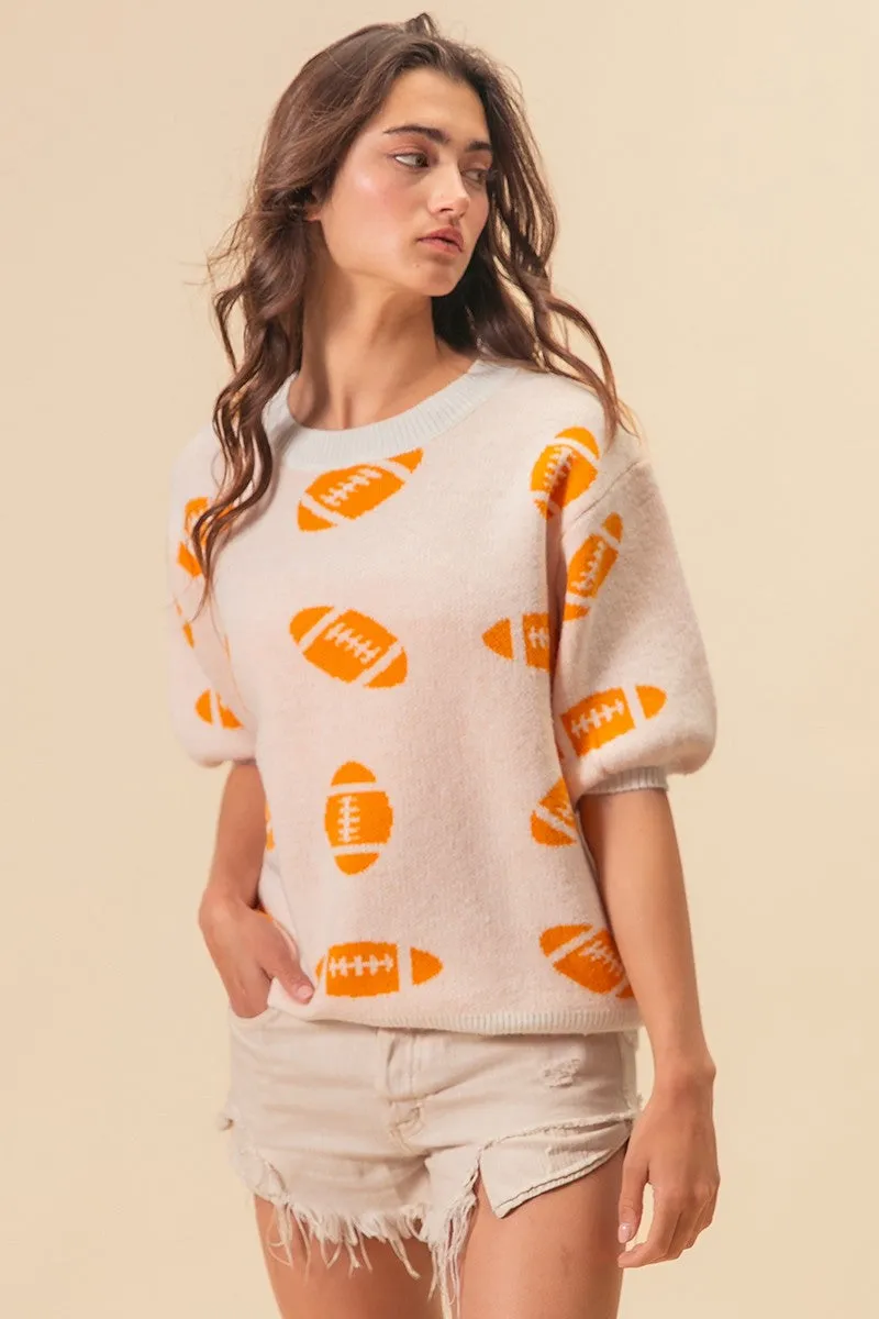 IP6625G-93 | FOOTBALL PATTERN SHORT SLEEVE SWEATER Weather Fit Stretch Cloth