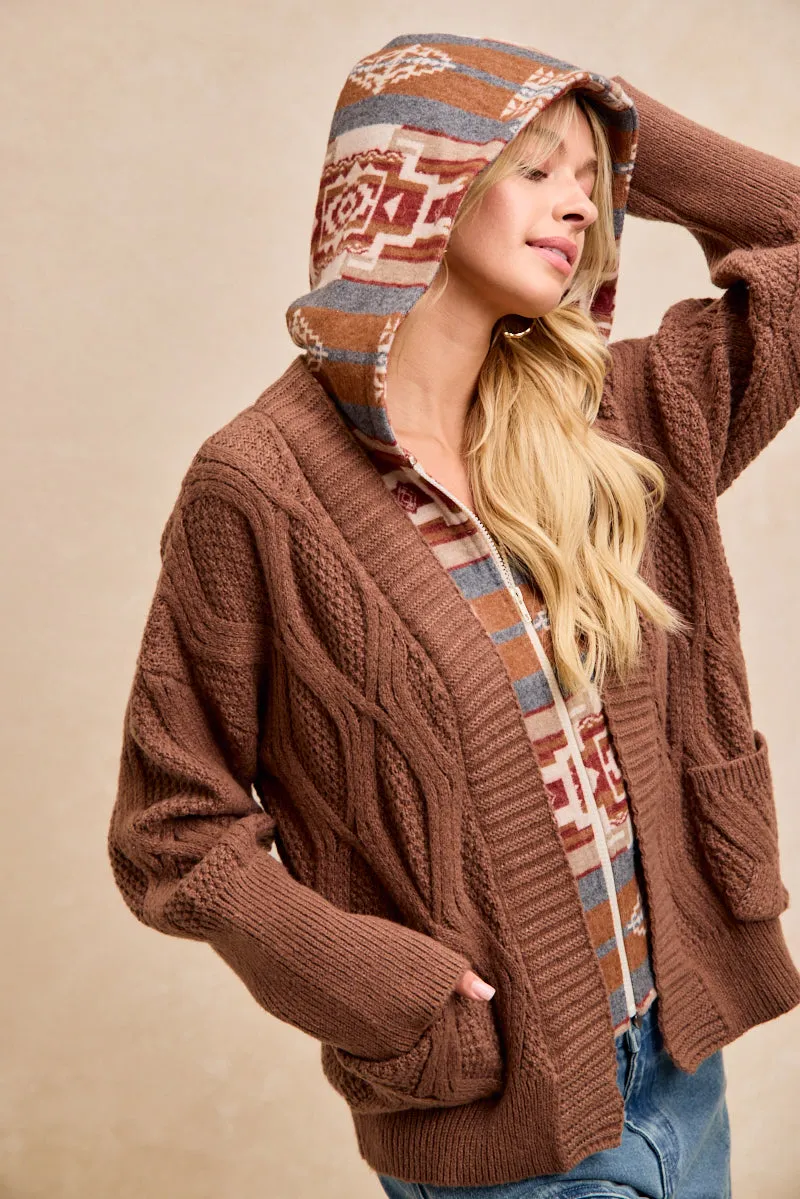 Tear Resistant Weave SlimFit IP6986R-03 | PATTERNED SWEATER WITH AZTEC HOODIE JACKET