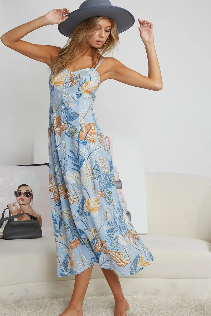 IP7239 | OPEN BACK WITH TIE TROPICAL PRINT DRESS Smooth zipper closure