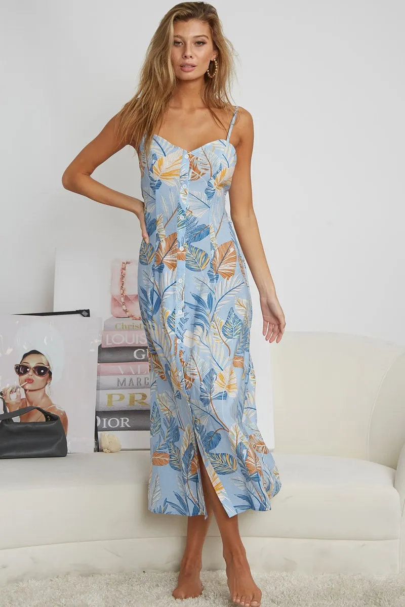 IP7239 | OPEN BACK WITH TIE TROPICAL PRINT DRESS AntibacterialCoating