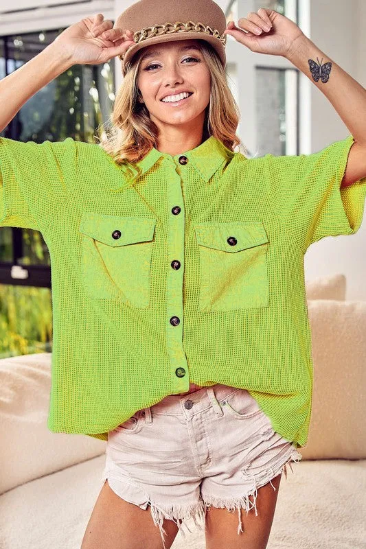 IP7310 | MINERAL WASHED THERMAL SHORT SLEEVE SHIRT TOP V Neck Design