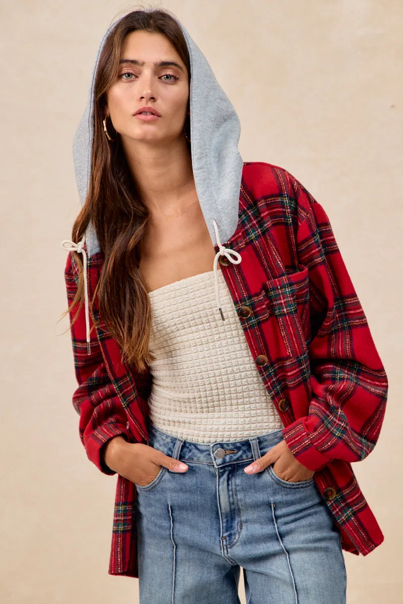 Long Lines IP8019S-04 | BRUSHED PLAID HOODIE SHIRT
