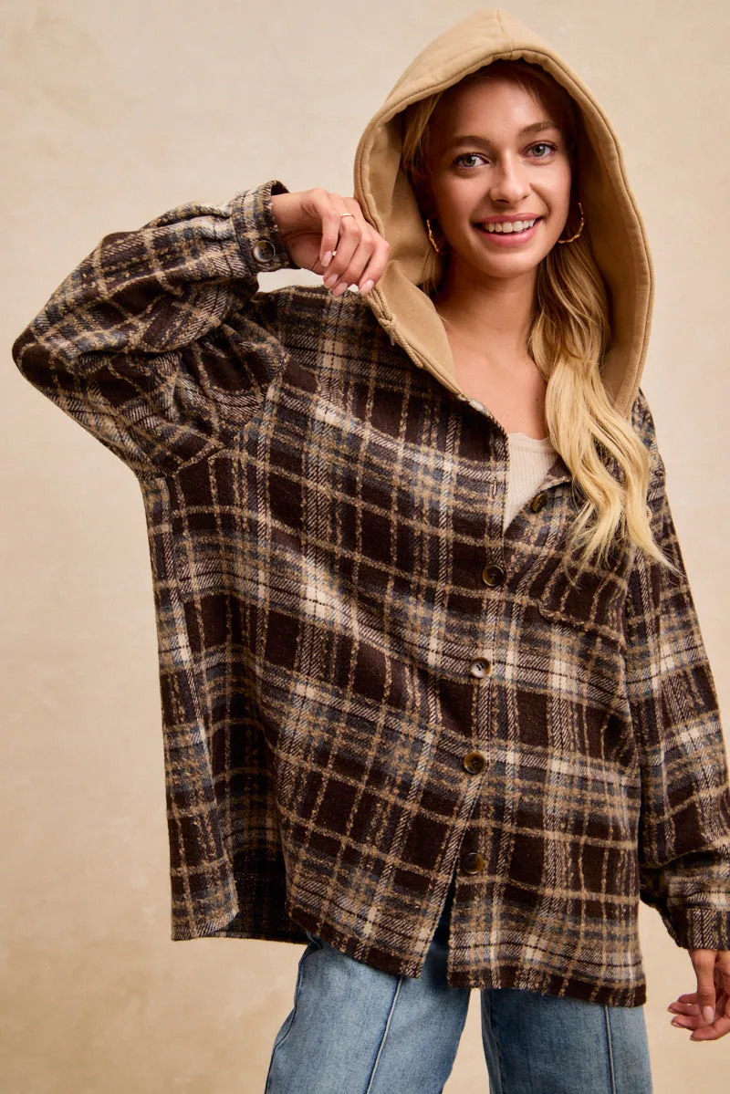 Wind Stop Insulated Design IP8019S-05 | BRUSHED VINTAGE PLAID HOOD SHIRT