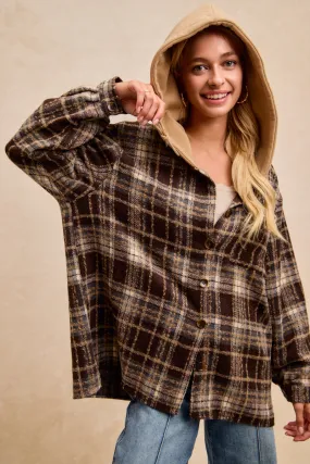 Non Restrictive Cut Loose cut IP8019S-05 | BRUSHED VINTAGE PLAID HOOD SHIRT