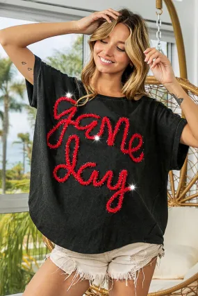 IP8188G-06 | GAME DAY METALLIC LETTER VINTAGE WASHED TOP Layered Look OdorResistantFabric