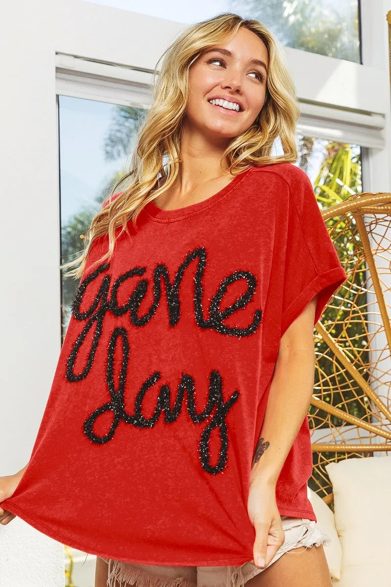 Polished Look HeatReflectiveLining IP8188G-06 | GAME DAY METALLIC LETTER VINTAGE WASHED TOP