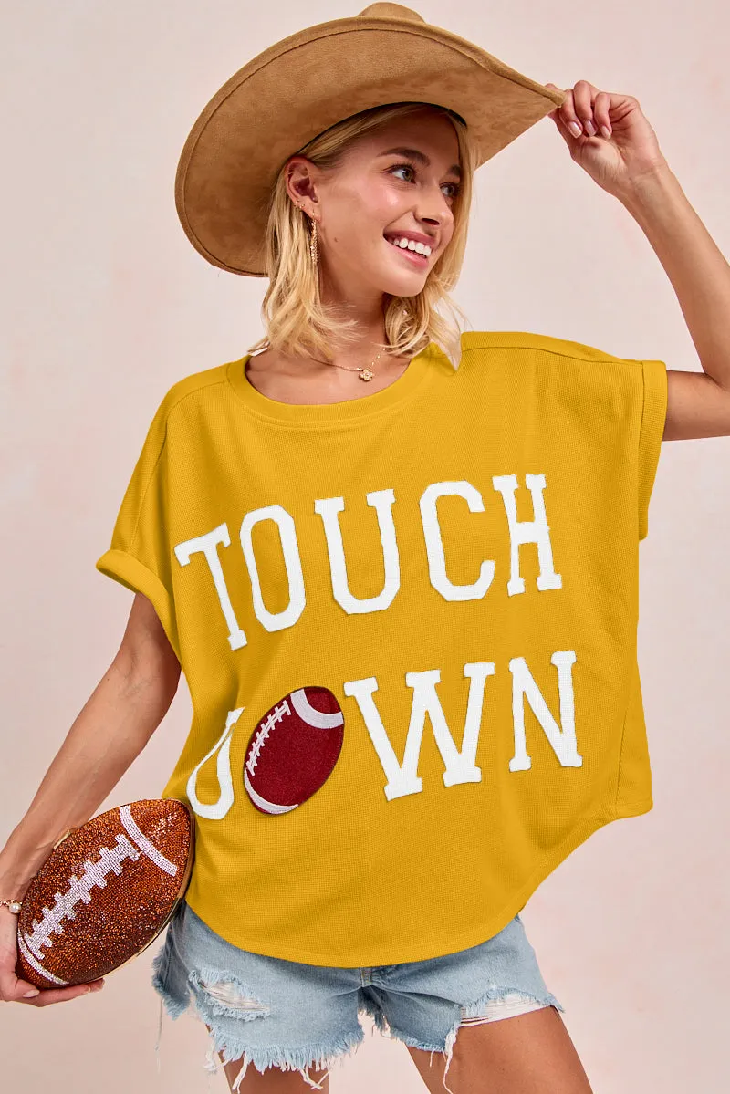 IP8188G-60 | GAMEDAY TOUCHDOWN LETTER PATCHES WAFFLE SHORT TOP Transitional City Fit Hooded Comfort Fit