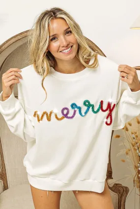 Work Friendly StaticDissipative IP8232-44 | MERRY TINSEL LETTERING TWO TONE RIB PULLOVER