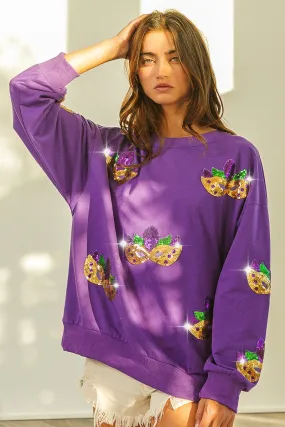 IP8232-52 | MARDI GRAS MASK SEQUIN PATCHES PULLOVER Casual Tank Formal Wear