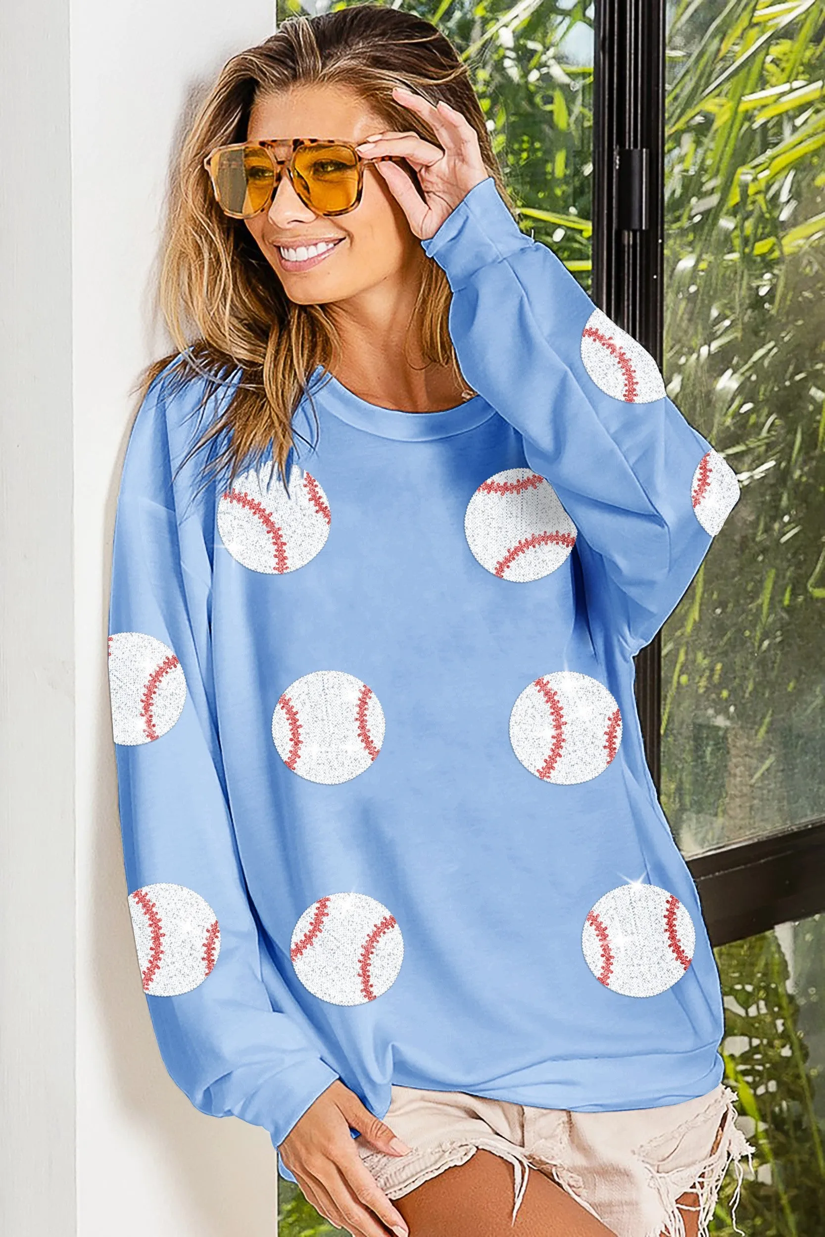 IP8232G-86 | SEQUIN BASEBALL PATCHES FRENCH TERRY PULLOVER MicrofiberBlend Bonded Seam Durability