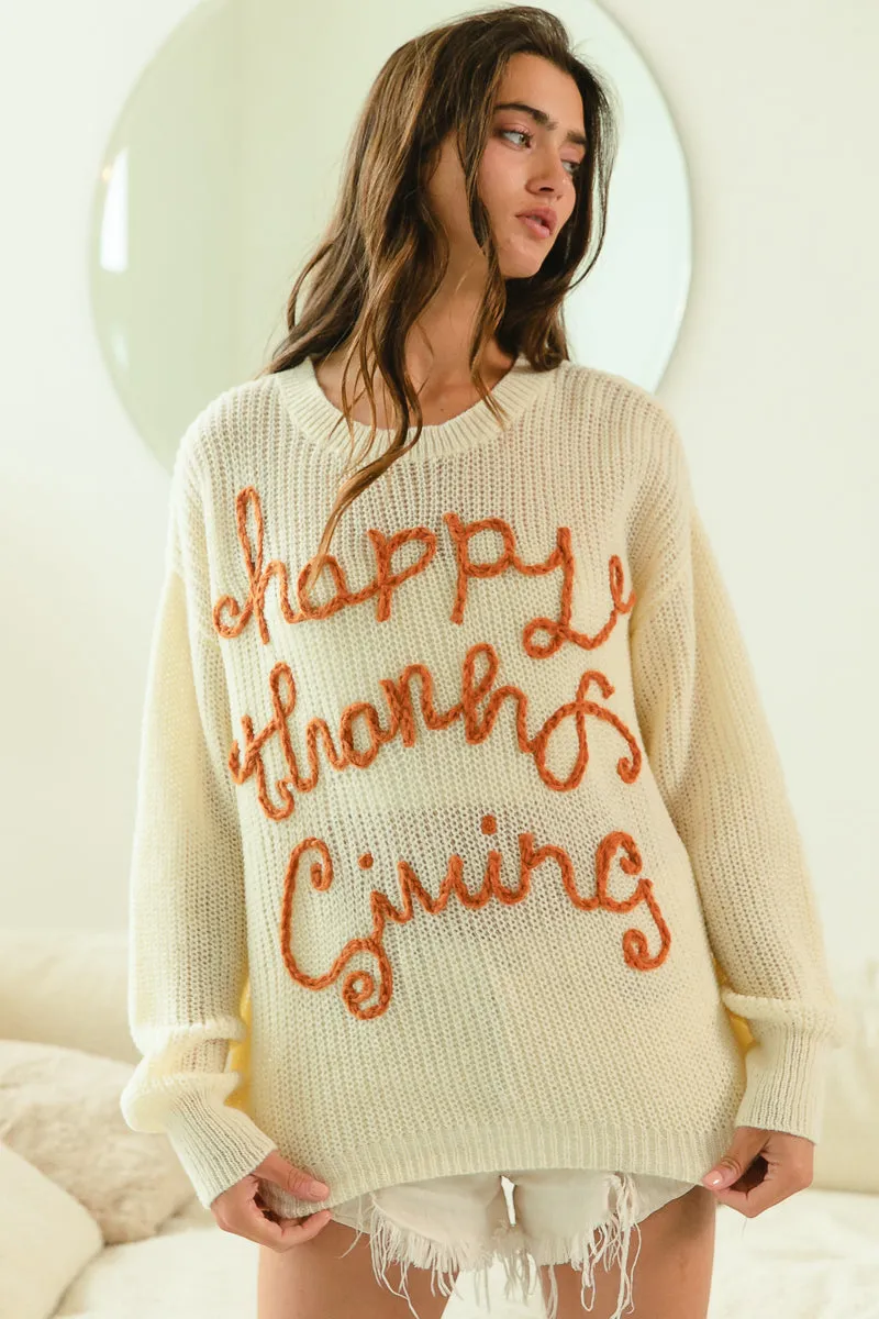 IP8254G-07 | HAPPY THANKSGIVING LETTERING SWEATER Nylon Shell Construction