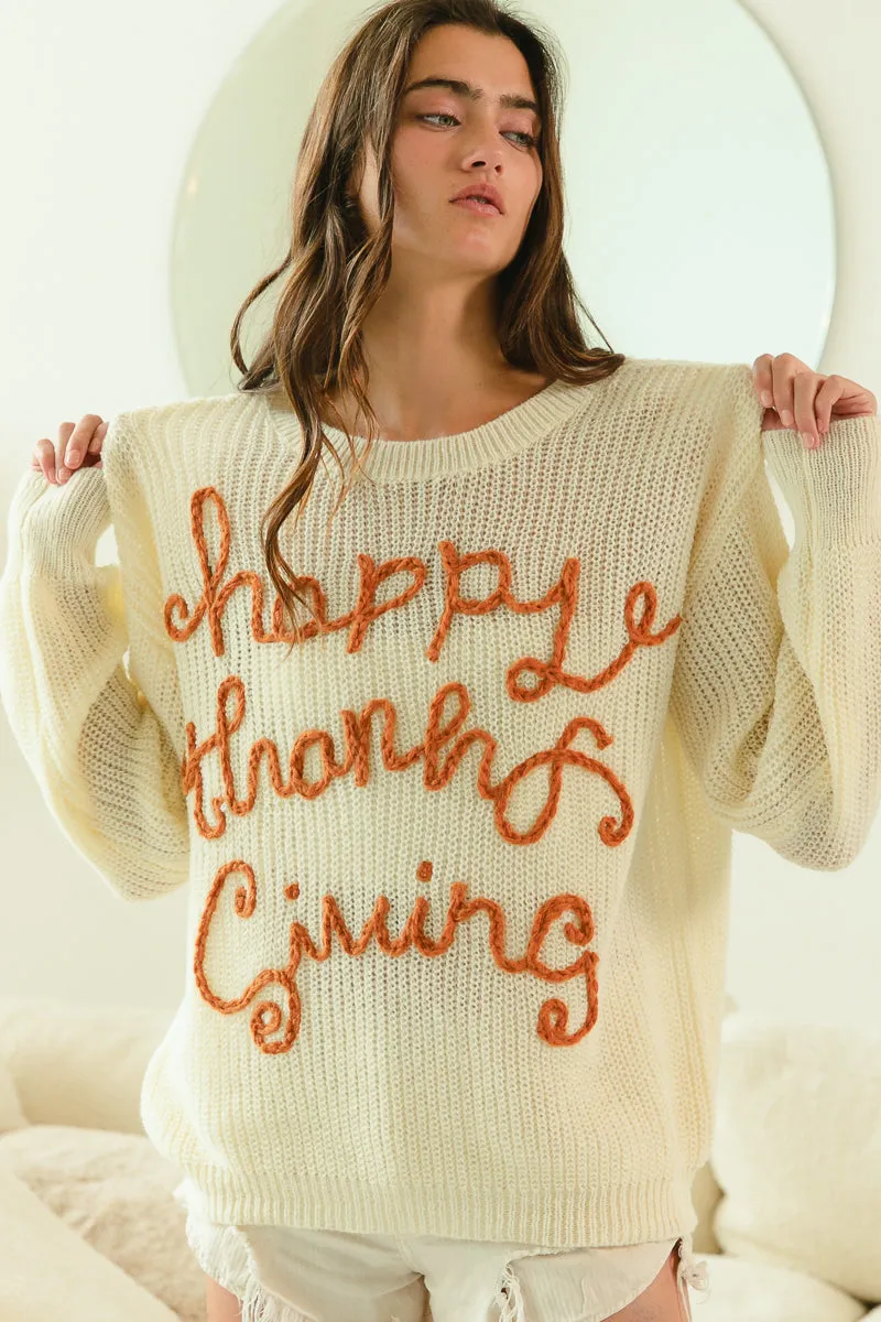 IP8254G-07 | HAPPY THANKSGIVING LETTERING SWEATER UV Protective Layer ExpandableSideGussets