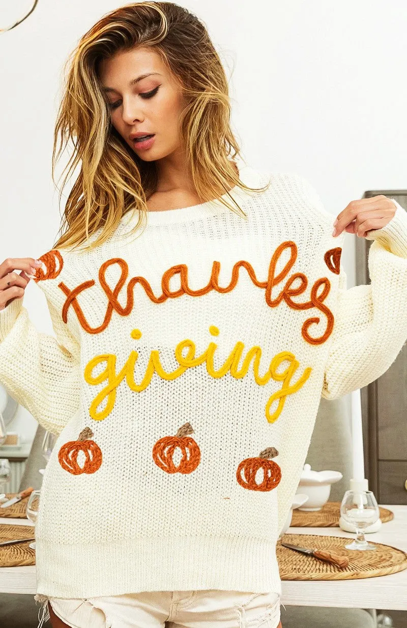 IP8254J-06 | THANKSGIVING LETTER SWEATER TOP Double Needle Stitching