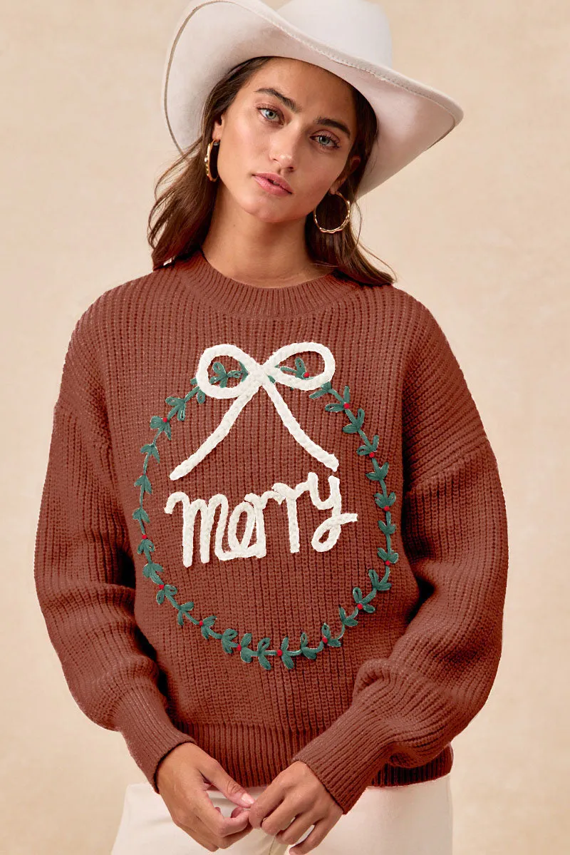 Weatherproof Zipper Tech Detachable Layers IP8254S-13 | CHRISTMAS WREATH MERRY LETTER KNIT TOP