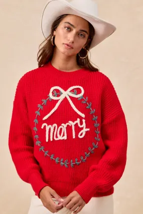 IP8254S-13 | CHRISTMAS WREATH MERRY LETTER KNIT TOP Modern Design
